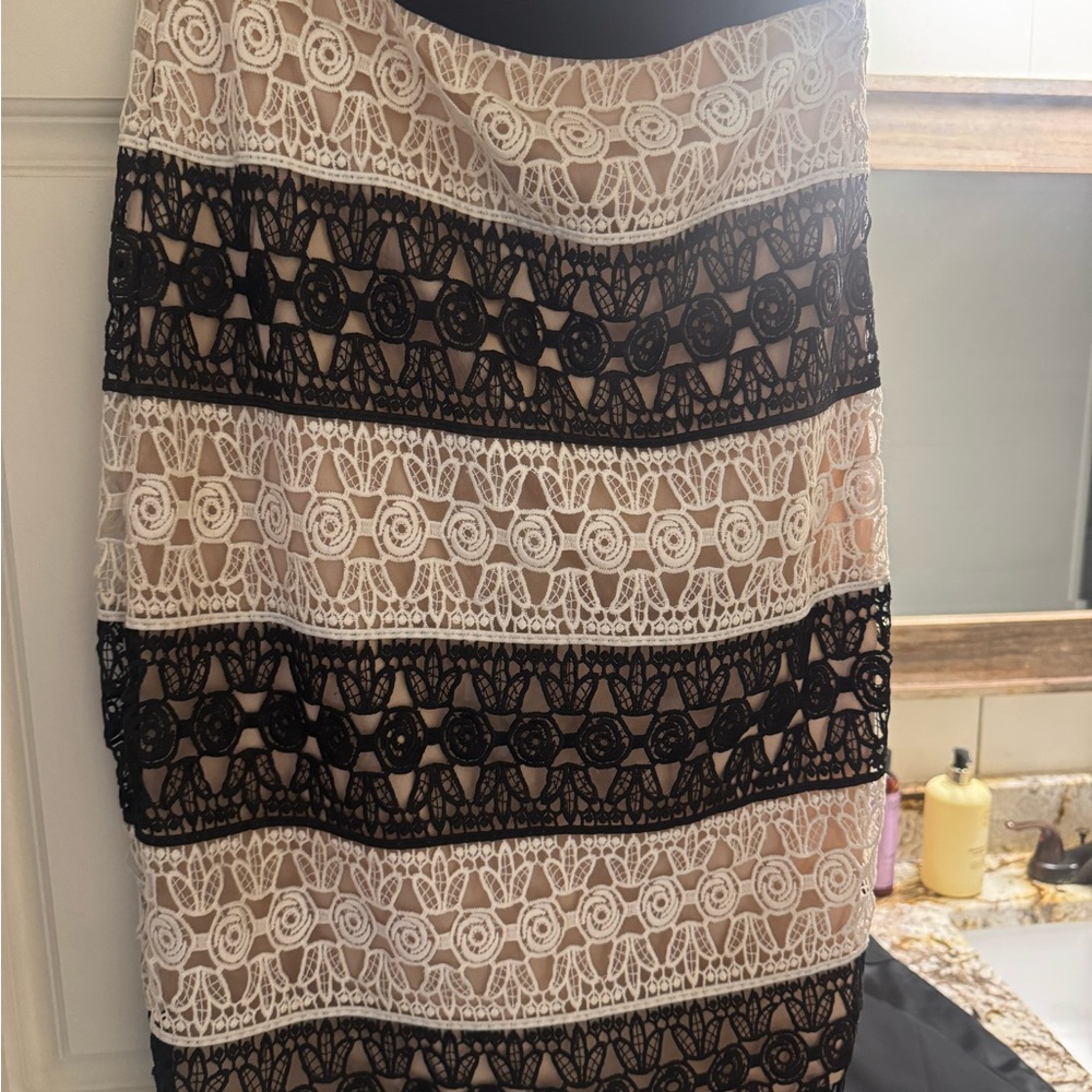 Jealous Tomato Black and White Lace Pencil Skirt